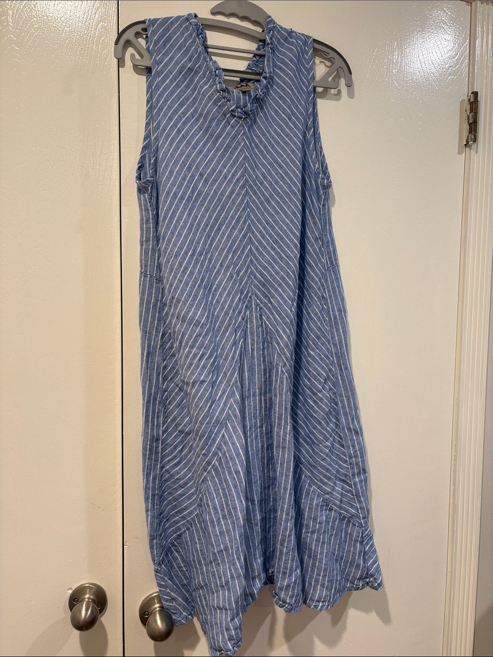 FLAX Brand $162 Striped Ruffle Trim Casual 100% Linen Tank Dress Size S